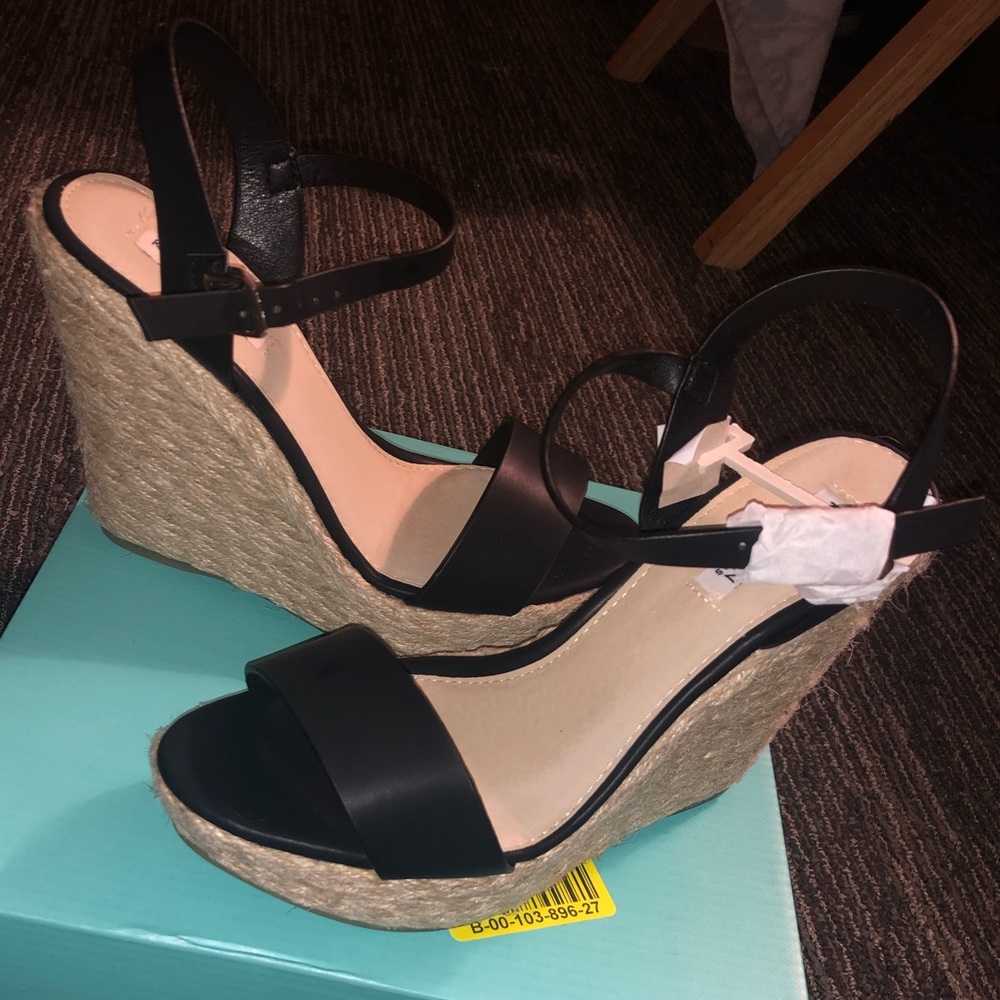 Strappy black espadrille wedges
